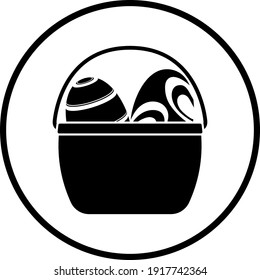 Easter Basket With Eggs Icon. Thin Circle Stencil Design. Vector Illustration.