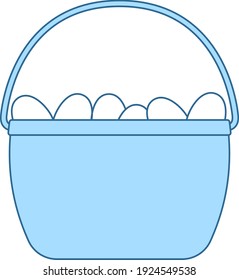 Easter Basket With Eggs Icon. Thin Line With Blue Fill Design. Vector Illustration.