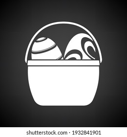 Easter Basket With Eggs Icon. White on Black Background. Vector Illustration.