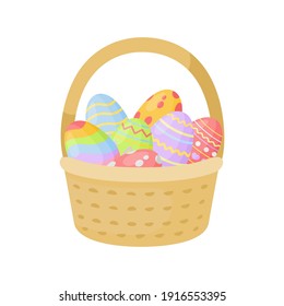 Easter basket with eggs. Illustration of basket with different colorful eggs isolated on white.