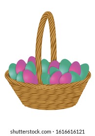 Easter basket with eggs isolated on a white background.