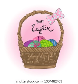 Easter basket with eggs and lettering.