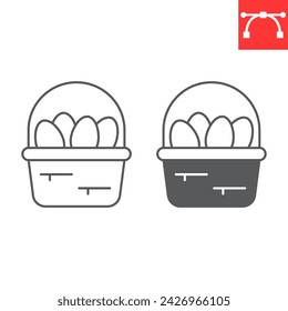 Easter basket with eggs line and glyph icon, holiday and farm, wicker egg basket vector icon, vector graphics, editable stroke outline sign, eps 10.
