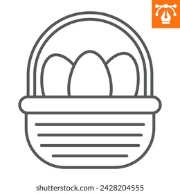 Easter basket with eggs line icon, outline style icon for web site or mobile app, holidays and farm, wicker egg basket vector icon, simple vector illustration, vector graphics with editable strokes.