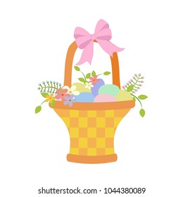 Easter basket with eggs on the white background. Vector illustration