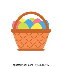 Cesta de Pascua con huevos de fondo blanco. Ilustración vectorial.