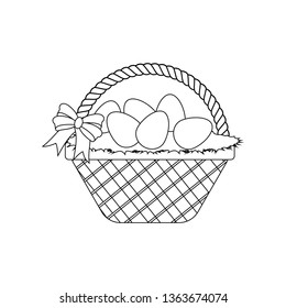 Easter Basket With Eggs outline on the white background. Vector illustration