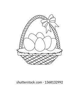 Easter Basket With Eggs outline on the white background. Vector illustration