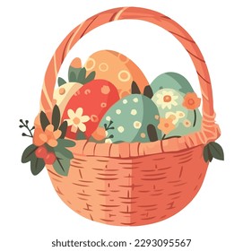 easter basket eggs over white