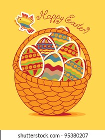 Easter basket with eggs and poultry