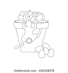 Easter Basket With Eggs and Rabbit outline