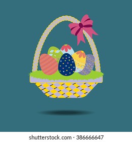 Easter Basket with eggs and ribbon. Vector illustration