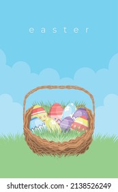 easter basket with eggs scene