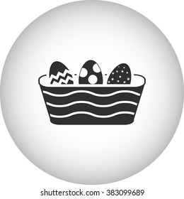 Easter basket with eggs simple icon  on round background
