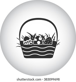 Easter Basket With Eggs Simple Icon  On Round Background