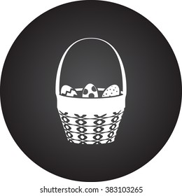 Easter basket with eggs simple icon  on round background