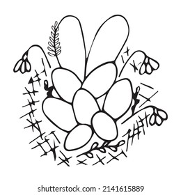 Easter basket with eggs. Vector hand drawn outline symbol  isolated on white. 