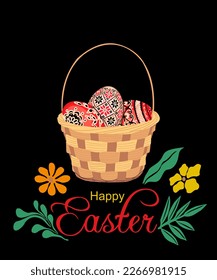 Easter basket with easter eggs vector illustration