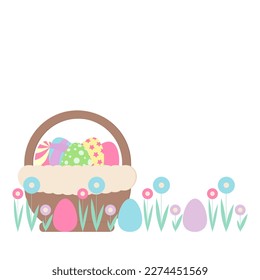 Easter basket with eggs. Vector illustration.