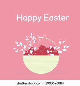 Easter basket with eggs and willow