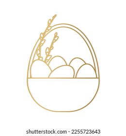 cesta de pascua con huevos y ramas de gaviotas de sauce- ilustración vectorial