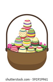 Easter basket full of decorated Easter eggs.