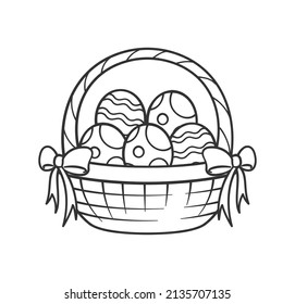 Easter basket full of eggs cartoon outline clipart