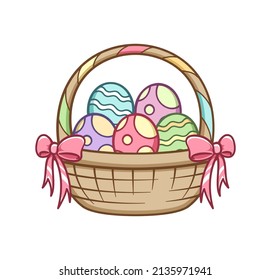 Easter basket full of eggs cartoon clipart
