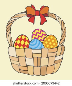 Easter basket full of painted eggs