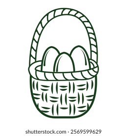 Easter Basket Hand Grawn Outline Isolated on White Background