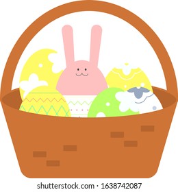 Easter Basket Illustration with Easter Egg Set