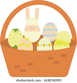 Easter Basket Illustration with Easter Egg Set
