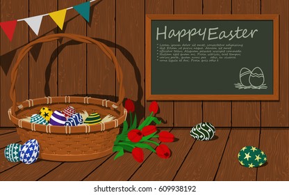 Easter basket on wood background
