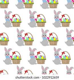 Easter basket seamless pattern on the white background. Vector illustration
