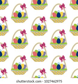 Easter basket seamless pattern on the white background. Vector illustration