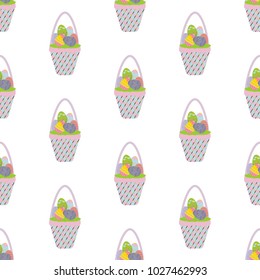 Easter basket seamless pattern on the white background. Vector illustration