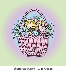 Easter basket sketch. Vector illustration.