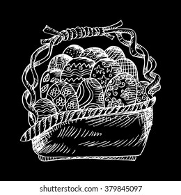 Easter basket sketch. Vector illustration.