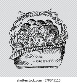 Easter basket sketch. Vector illustration.