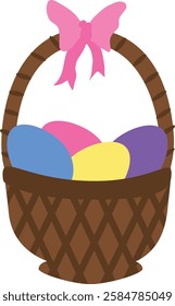 Easter basket vector illustration. Easter basket with eggs