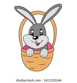 
Easter basket vector illustration with Easter rabbit and eggs on a white background