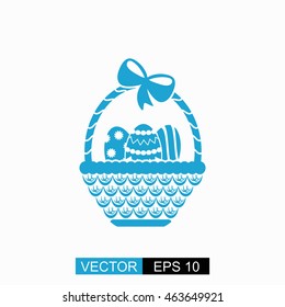 Easter basket vector. Isolated blue icon on white background.