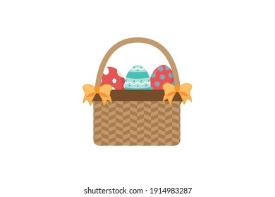 Easter Basket Yellow Ribbon Vector Icon