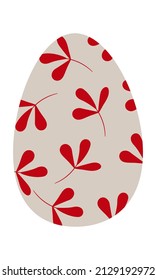 Easter beige egg with red branches. Colorful flat vector illustration. Clipart. Isolated element.	 