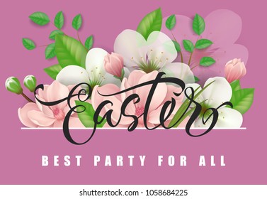 Easter Best Party for All lettering. Easter invitation. Handwritten and typed text, calligraphy. For greeting cards, posters, leaflets and brochures.