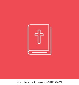 Easter Bible Book Line Icon On Red Background