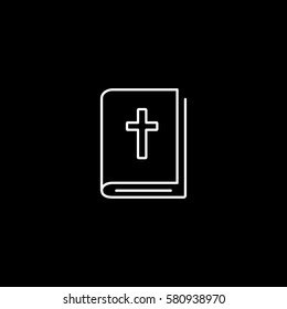 Easter Bible Book Line Icon On Black Background