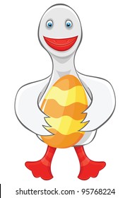 Easter bird with egg on a white background. Goose. Duck.