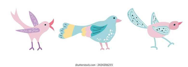 Easter birds . Cartoon vector illustration on a white background