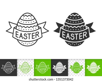 Easter black linear and silhouette icons. Thin line sign of chocolate egg. Ribbon outline pictogram isolated on white, color, transparent background. Vector Icon shape. Candy simple symbol closeup
